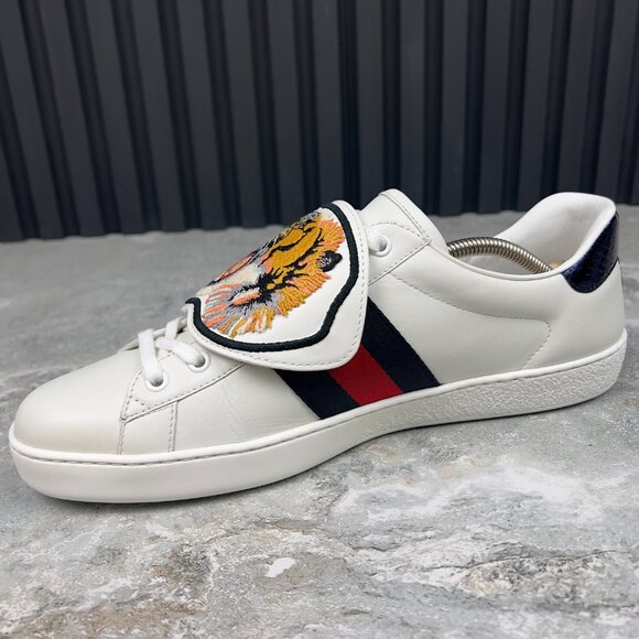 Gucci Ace Web Tiger Sneaker Patch White Leather Python 10 G or 10.5 US 44 EUR - Picture 9 of 14